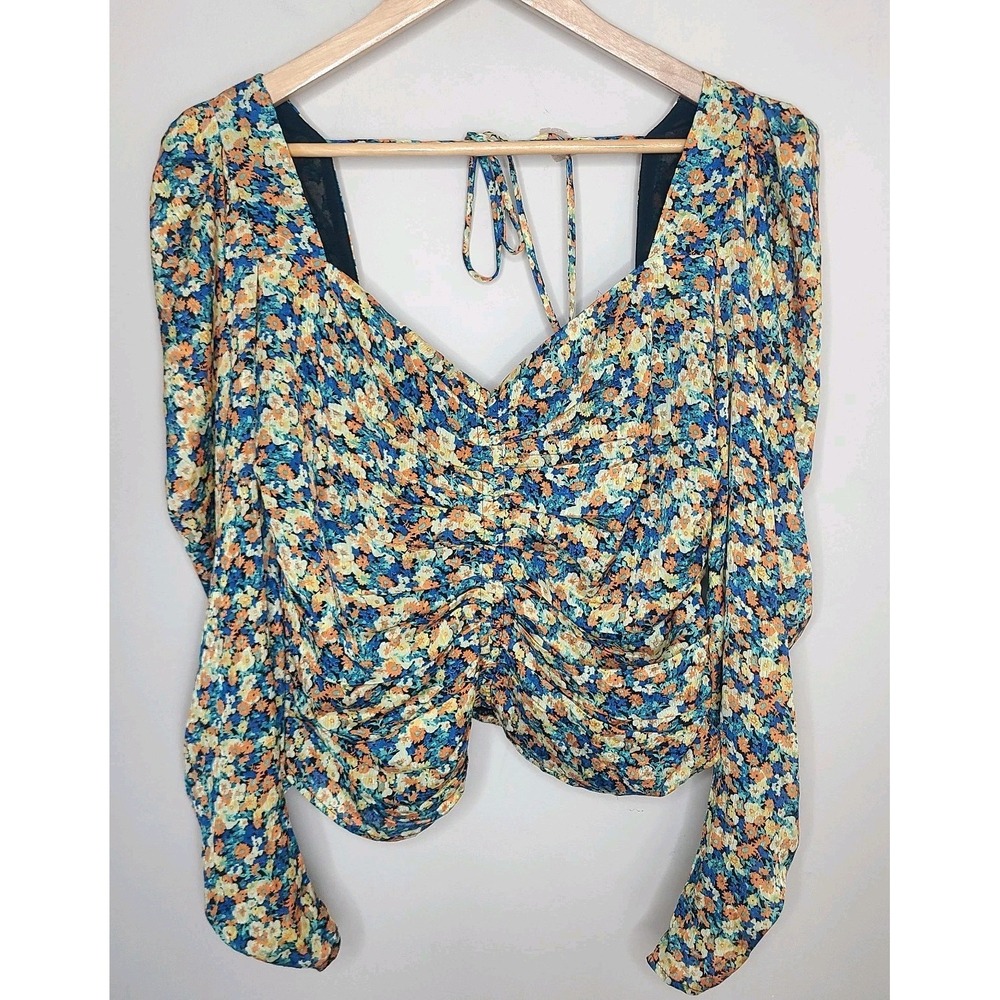 ASTR the Label XL Love Song Floral Festival Boho Hippie Ruched Sexy Puff Sleeve